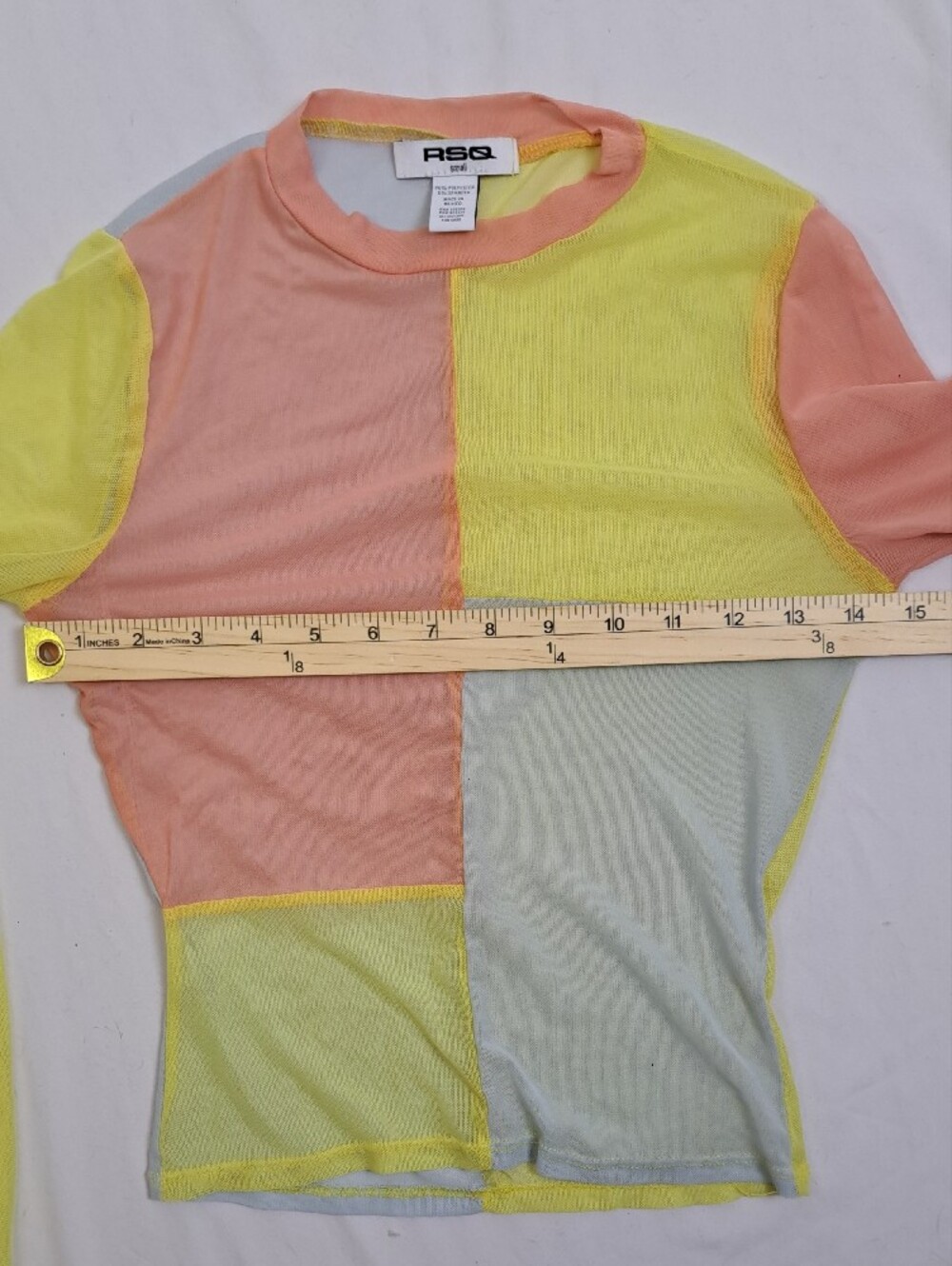 RSQ Sheer Mesh Colorblock Long Sleeve Shirt Funky Pastel Festival Y2K Size S - Picture 7 of 11